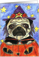 Halloween Witch Pug Pumpkin Dog Trick or Treat card