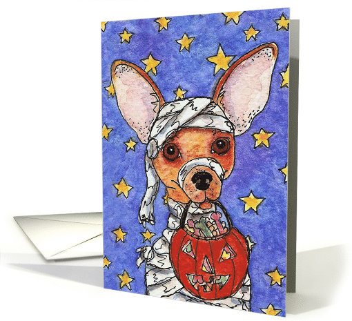 Halloween Mummy Chihuahua Toy Dog Pumpkin Trick or Treat card (941279)