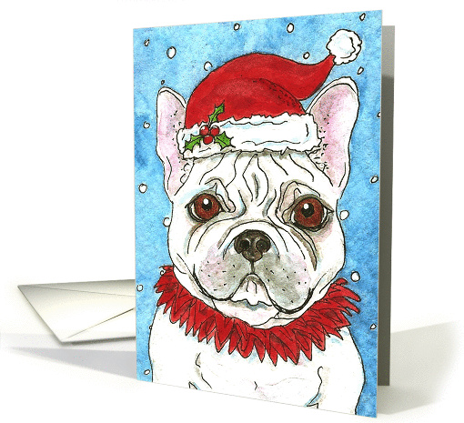 Colorful Christmas Santa Hat French Bulldog Dog card (941285)