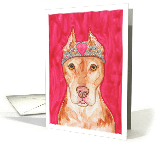 Princess Pit Bull Dog with Rhinestone Pink Heart Tiara Blank Note card