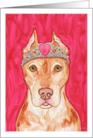 Princess Pit Bull Dog with Rhinestone Pink Heart Tiara Blank Note Card
