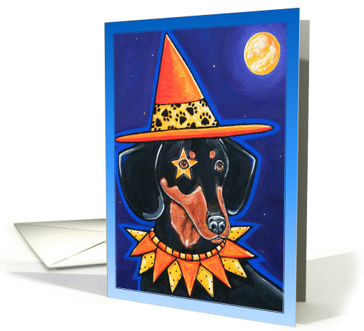 Happy Halloween Dachshund Doxie in Witch Hat card (967005)