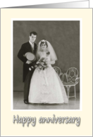 Happy Anniversary. Photograph of a vintage wedding couple in the 60’s card