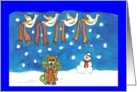Happy Holidays, Cat, Snowman, Doves with Scarves card