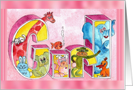 Congratulations on New Baby Girl, Blocks with Animals card