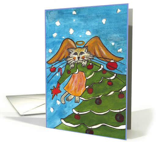 Happy Holidays, Christmas Cat Angel Tree Topper card (995431)