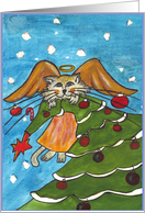 Happy Holidays, Christmas Cat Angel Tree Topper card