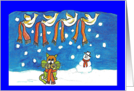 Happy Holidays, Cat, Snowman, Doves with Scarves card