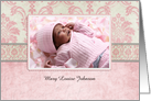 Pink Damask Birth Announcement Photo Card