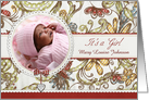 It’s A Girl Birth Announcement Customizable Floral Photo Card