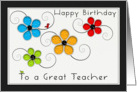 Happy Birthday Teacher Colorful Floral Cut Out card