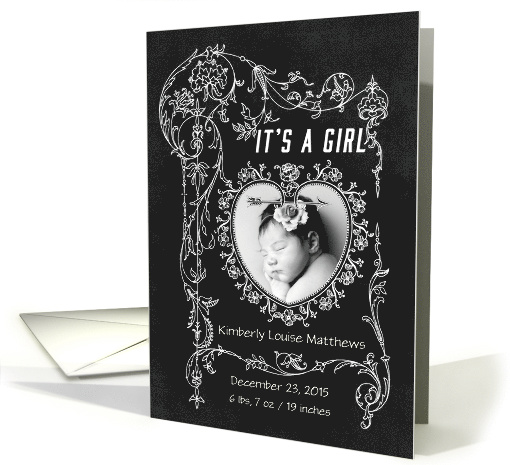 It's a Girl Chalkboard Birth Announcement Photo card (1128278)