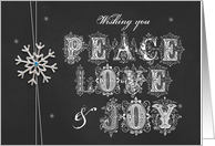 Chalkboard Snowflake Peace Love & Joy card