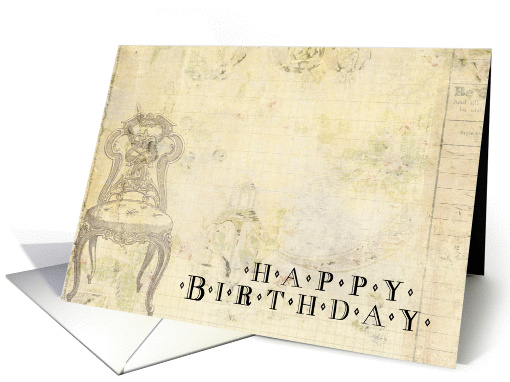 Vintage Happy Birthday Grunge Chair Mixed Media card (934254)
