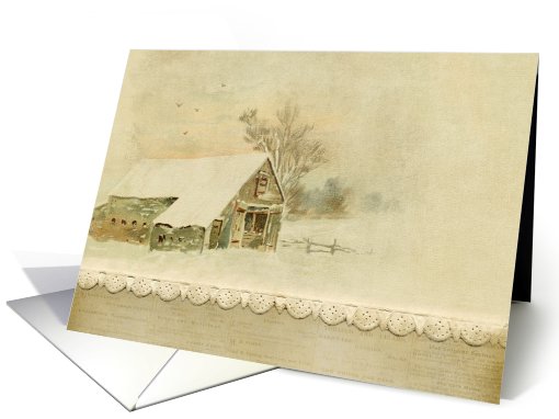 Vintage Christmas With Old Barn and Snow, Customizable card (947291)