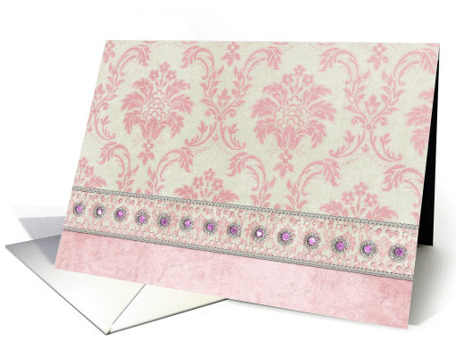 Pink Glitter Damask Gemstone Note card (947724)