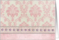 Pink Glitter Damask Gemstone Note Card