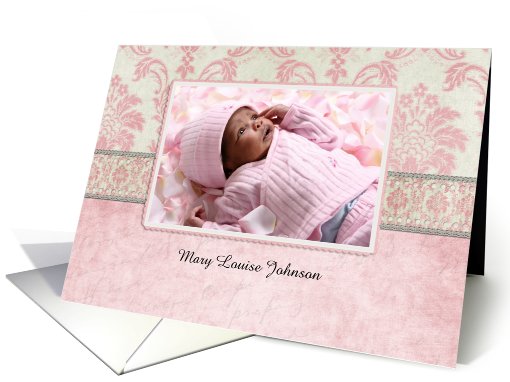 Pink Damask Birth Announcement Photo card (947731)