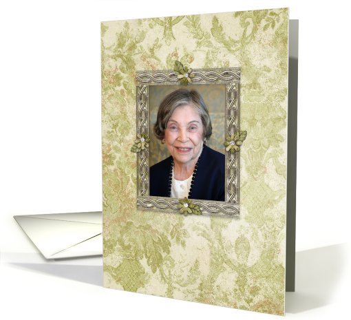 Vintage Green Floral Photo Blank Note card (947799)