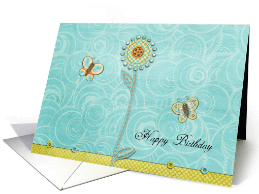 Floral Happy Birthday Butterflies card (947867)