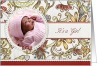 It’s A Girl Birth Announcement Floral Photo Card