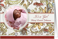 It’s A Girl Birth Announcement Customizable Floral Photo Card