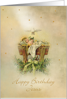 Happy Birthday Jesus Vintage Manger card