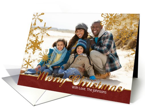 Merry Christmas Gold Snowflake Photo card (951168)