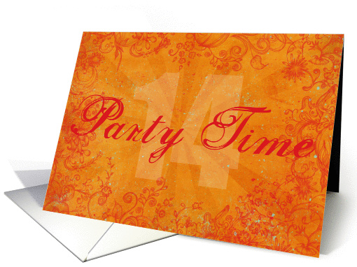 Trendy Orange 14th Birthday Invitation card (956507)