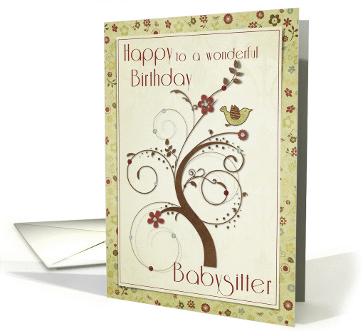 Happy Birthday to a wonderful Babysitter Swirl Tree card (958471)