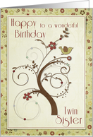 Happy Birthday to a wonderful Twin Sister Swirl Tree card