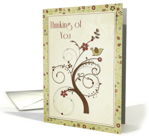 Thinking of You, Bird in Swirly Tree card (958627)