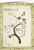Thinking of You, Bird in Swirly Tree card