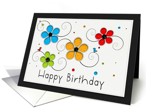 Happy Birthday Colorful Floral Cut Out card (959491)