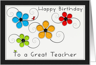 Happy Birthday Teacher Colorful Floral Cut Out card