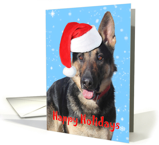 German Shepherd with Santa Hat Christmas card (1150016)