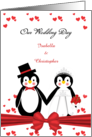 Cute Penguin Bride & Groom Wedding Invitation Custom Card