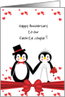 For Couple - Cute Penguin Bride & Groom Happy Anniversary Card