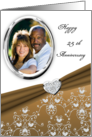 Elegant Beige Heart Damask 25th Wedding Anniversary Photo Custom Card