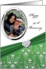 Elegant Green Heart Damask 10th Wedding Anniversary Custom Photo Card