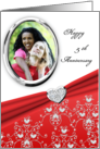 Elegant Red Heart Damask 5th Wedding Anniversary Custom Photo Card