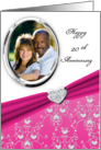 Elegant Pink Heart Damask 20th Wedding Anniversary Custom Photo Card