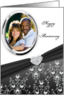 Elegant Black Heart Damask Wedding Anniversary Custom Photo Card
