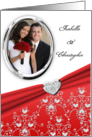 Elegant Red Diamond Heart Damask Wedding Invitation Custom Photo Card