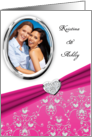 Elegant Pink Diamond Heart Damask Wedding Invitation Photo Card