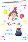 For Girls - Colorful Hearts Happy 1st Birthday Invitation Card