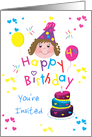 For Girls - Colorful Hearts Happy 4th Birthday Invitation Card