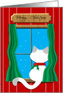 Cute Siamese Cat sitting in a Snowy Window ~ Meowy Christmas Card