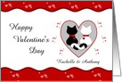 For Couple - Cute Cat Couple Red Hearts Happy Valentine’s Day Card