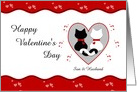 Son & Husband - Cute Cat Couple Red Hearts Happy Valentine’s Day Card